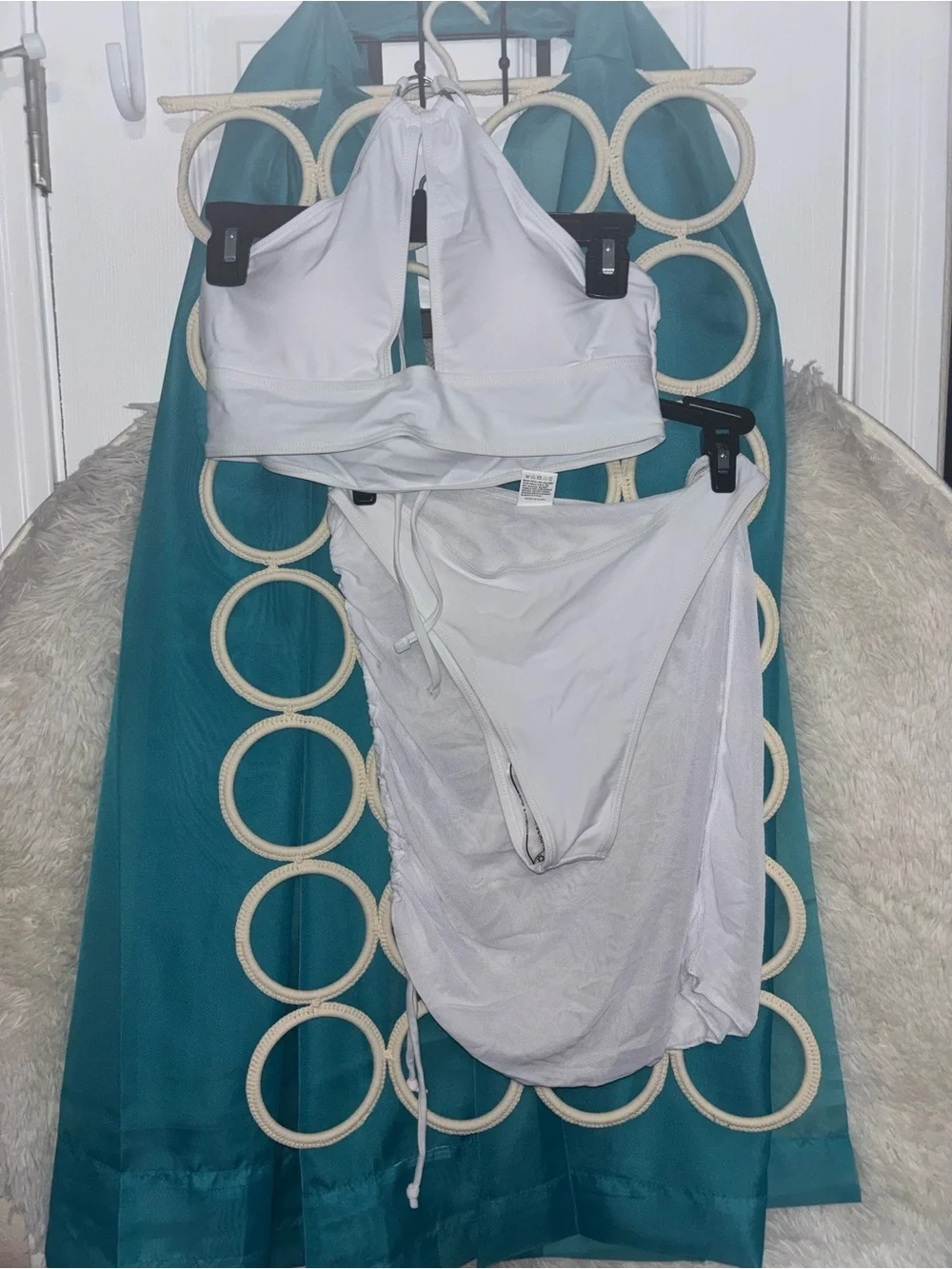 White Halter Bikini Top and Cover-Up Set Medium NWOT
